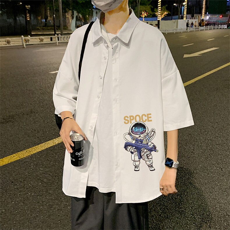 ！夏款港风冰丝衬衣男黑寸衫男白短袖衬衫男DXC285-P30,男装衬衫,电商B371
