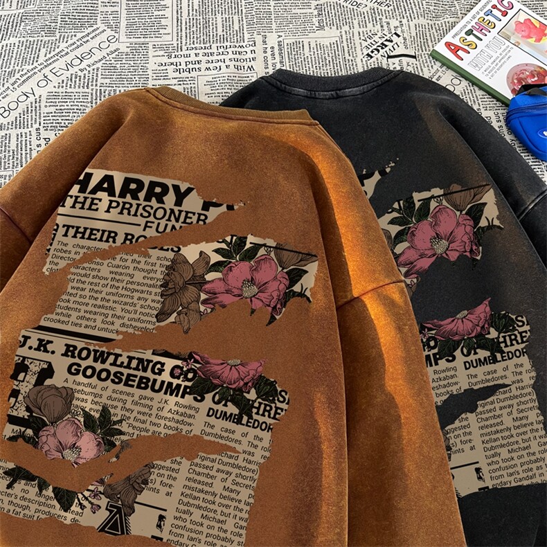 美式潮牌重磅水洗做旧圆领卫衣力推大码男XZ517A-BK15549-P58,男装卫衣,星座517A