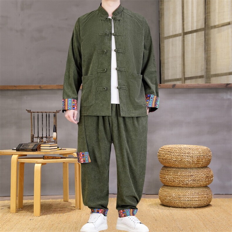 男士外套灯芯绒夹克套装盘扣立领风 XZ1512-2502套装-P130图片