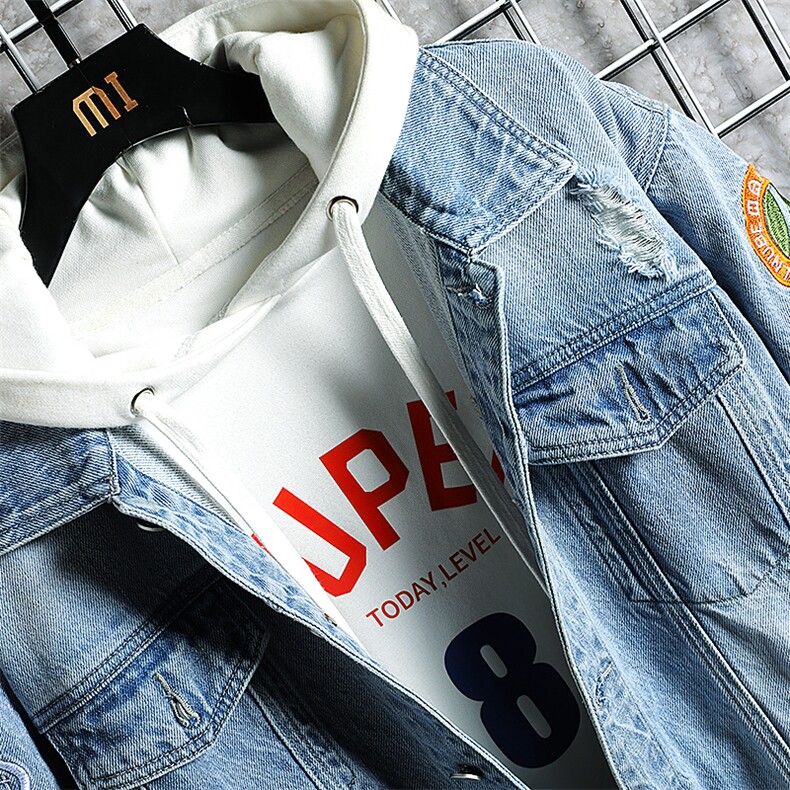 JK822-p80 M-5XL网格ins牛仔夹克绣花破洞大码男日系CITYBOY图片 JK822-p80 M-5XL网格ins牛仔夹克绣花破洞大码男日系CITYBOY图片