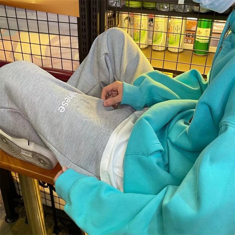 束脚卫裤华夫格钢印小熊宽松哈伦裤卫裤大码KW011P30加绒35,男装休闲裤,星座1116-2