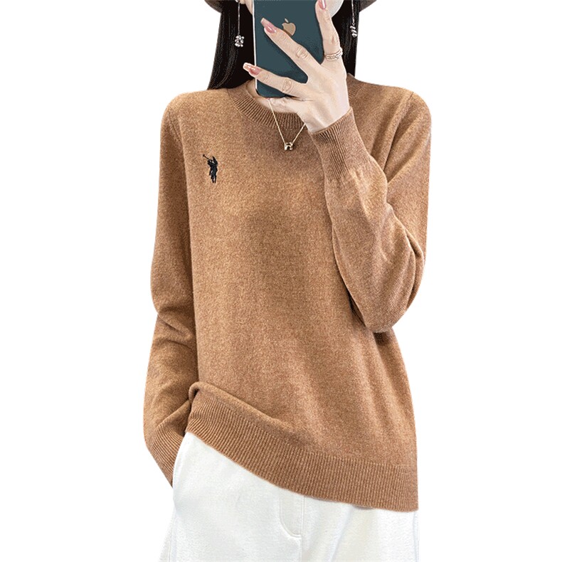 2024秋冬新款羊毛女士纯色圆领羊毛衫,女装羊毛衫,润辉羊绒
