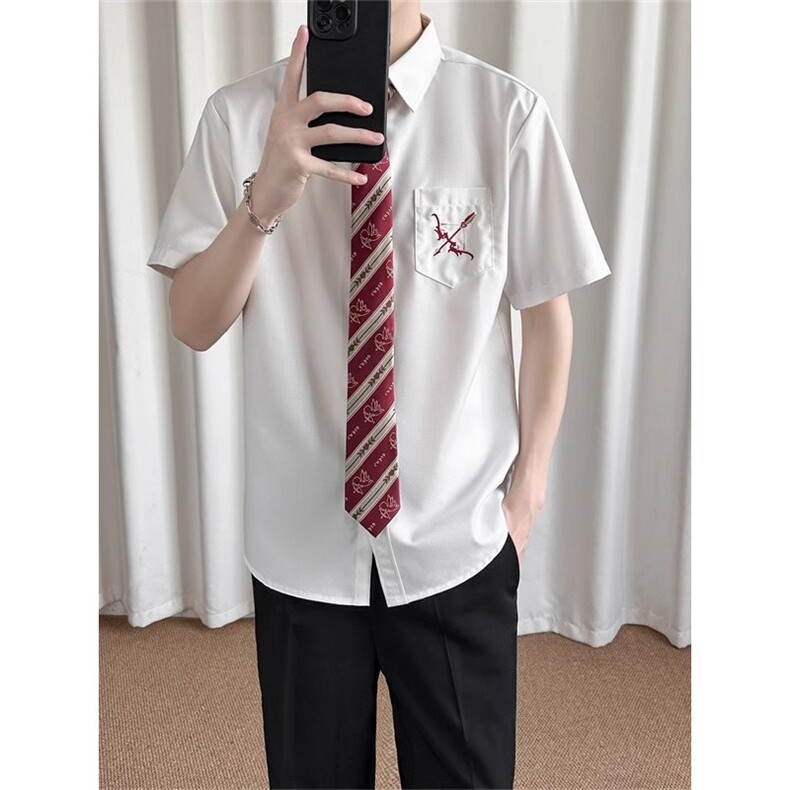 DK制服短袖衬衫男女宽松班服刺绣情侣高中毕业照校供感jk学院风图片