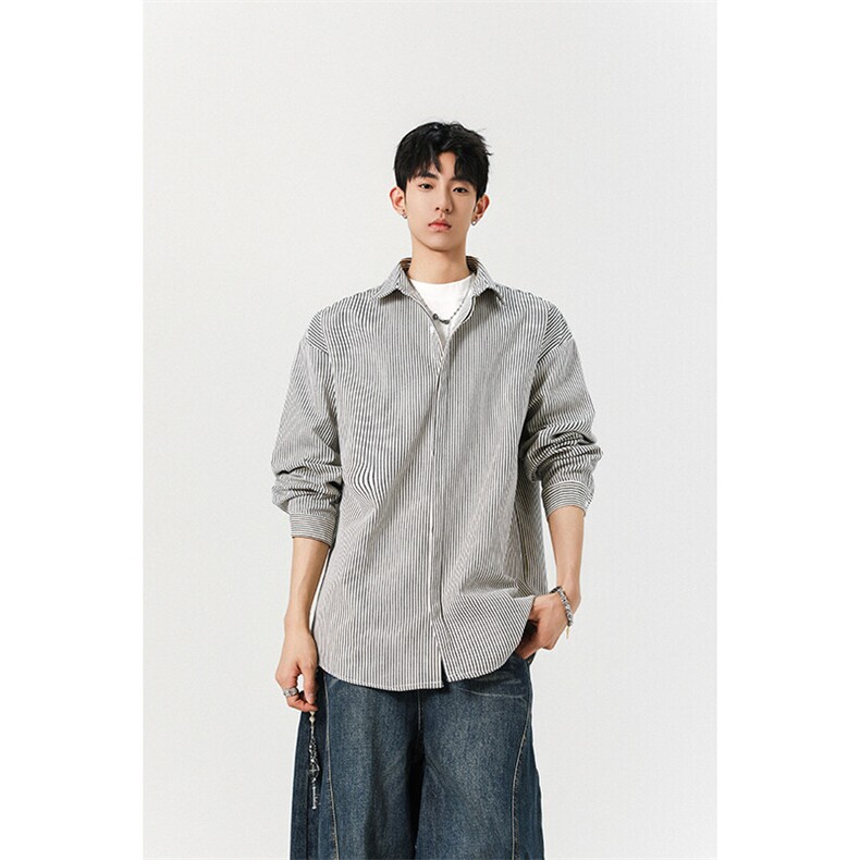 潮流新款大码港风条纹长袖衬衫男外套设计感衬衣 CS017-P30图片