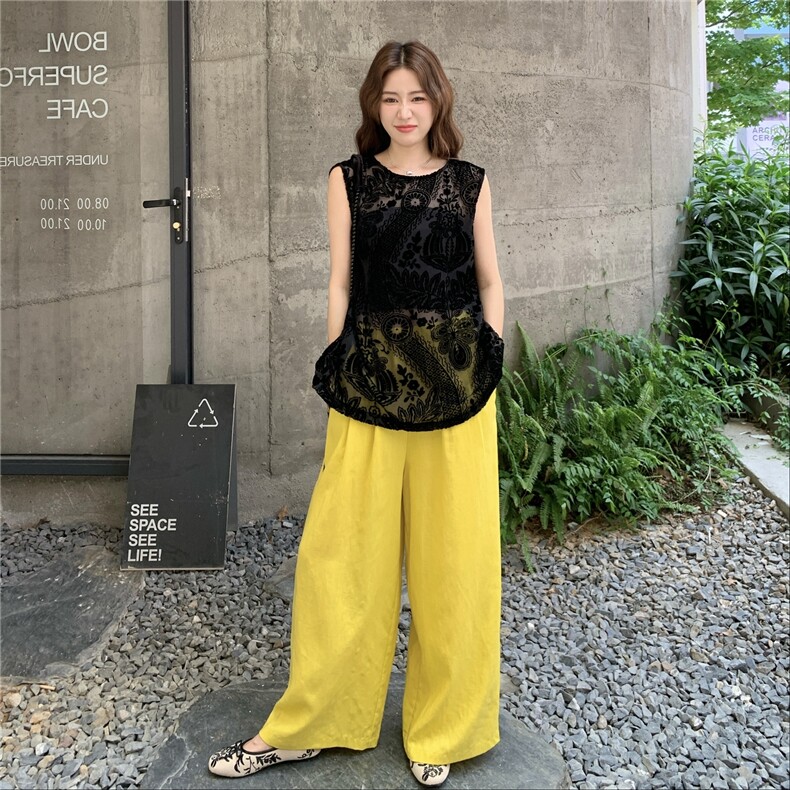 【新品】镂空上衣+阔腿裤撞色套装2C213-2503-P160-K228,女装套装/套裙,2C213
