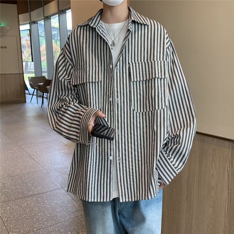 长袖修身原宿衬衫青春流行新款简约潮日系慵懒春秋4032P35,男装衬衫,星座410-2
