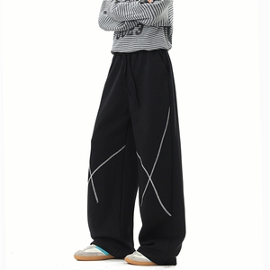8XL-M 直筒卫裤男宽松撞色哈苏线休闲运动裤设计感长裤子K9175P48图片