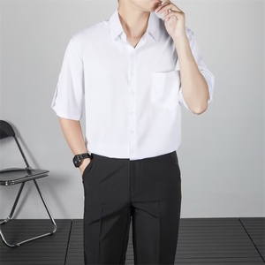 衬衫男短袖韩版潮流七分袖衬衣轻熟风痞帅夏季冰丝上衣男生 Y56图片