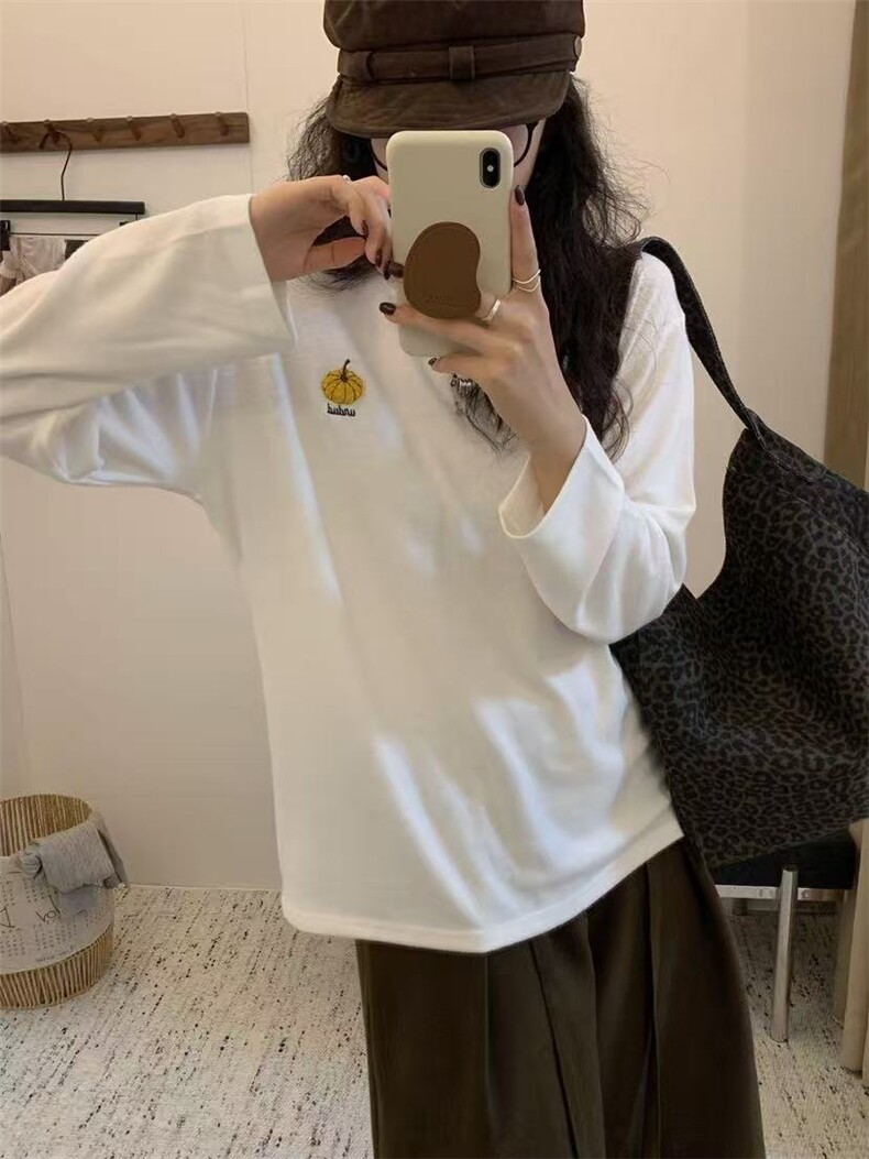 2025年秋季休闲风时尚百搭通勤简约休闲长袖T恤，女装T恤，湘姗