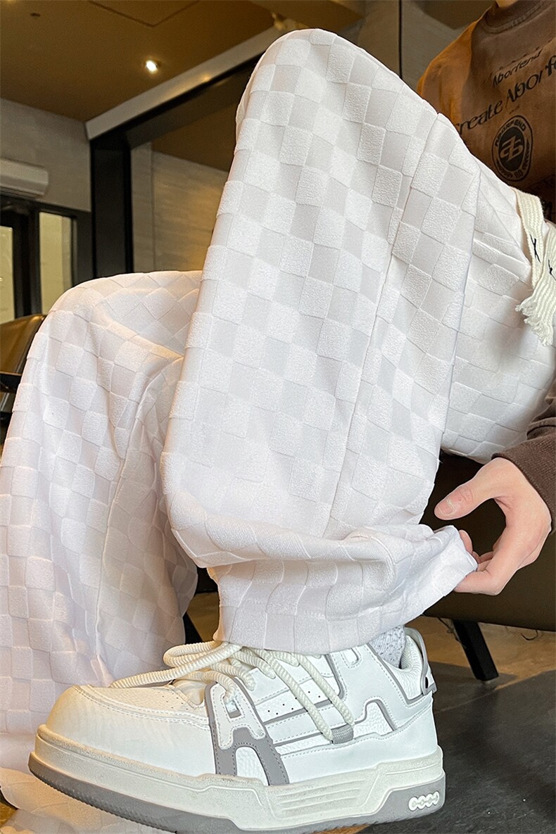 8XL-M特大码港风重磅棋盘格卫裤男士休闲运动裤直筒阔腿裤K961P60,男装休闲裤,电商D206-1