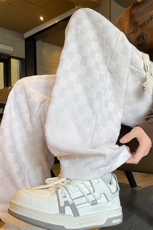 8XL-M特大码港风重磅棋盘格卫裤男士休闲运动裤直筒阔腿裤K961P60，男装休闲裤，电商D206-1