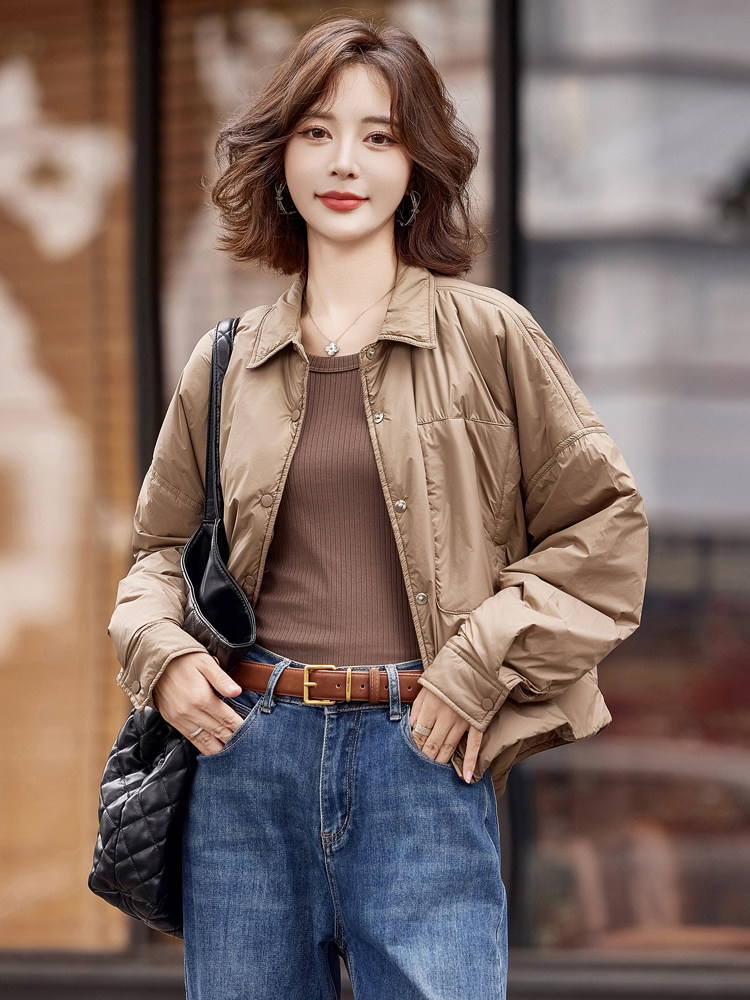 卡其色翻领轻薄保暖棉衣女2025秋冬新款小个子棉服外套女,女装棉衣/棉服,梦懿尔