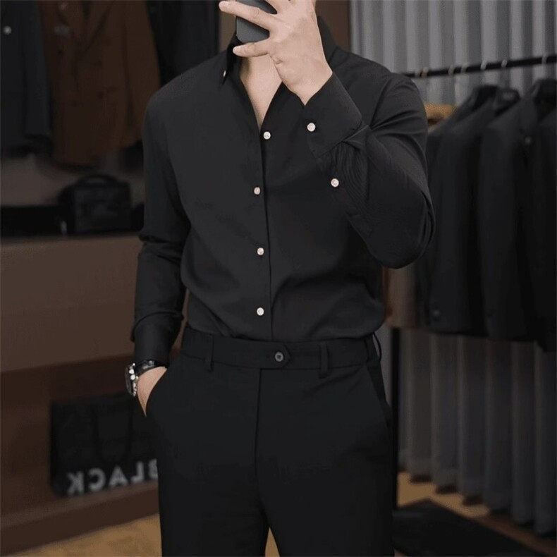 法式V领白色衬衫男长袖春秋季成熟稳重男装商务正装休闲修身衬衣,男装衬衫,星座506A