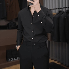 法式V领白色衬衫男长袖春秋季成熟稳重男装商务正装休闲修身衬衣，男装衬衫，星座506A