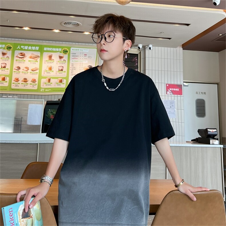 DSA028-DT23X02P45时尚渐变吊染短袖男T恤宽松打底半袖2026新款,男装T恤,电商A028