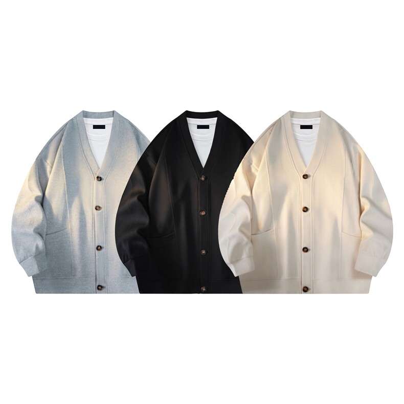 抖音得物高品质秋冬美式高街重磅单排扣结构卫衣V领开衫外套W110，男装卫衣，电商A486