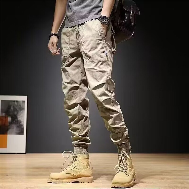 美式复古工装裤男款秋季宽松束脚休闲裤子大码潮牌百搭纯色小脚裤，女装休闲裤，星座1210-1