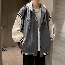 春秋潮牌宽松ins高街情侣上衣连帽拼接棒球服夹克男W5417-P60，男装夹克，星座512-2