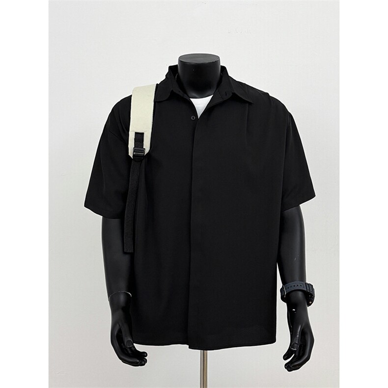 简约高级感衬衫短袖男夏季慵懒风冰丝T恤日系cleanfit大码上衣服,男装衬衫,电商基地A050