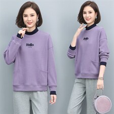 长期现货，女士卫衣秋款刺绣新款宽松时尚秋冬减龄长袖上衣潮，女装卫衣/绒衫，涵誉