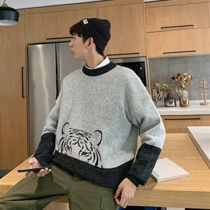 秋冬季 港风小老虎针织衫 外穿套头毛衣羊毛衫外套男 M24-P70图片