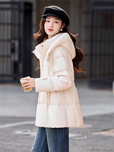 现货2025冬季新款肌理感白鸭绒羽绒服女设计感时尚连帽加厚外套图片