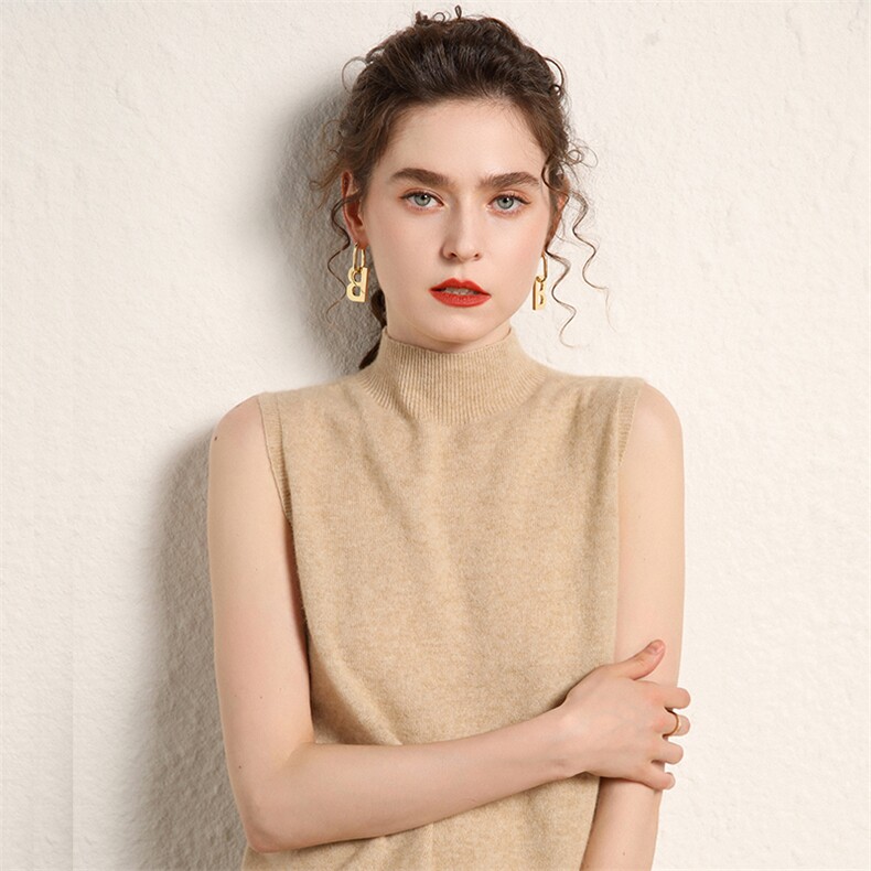 秋冬装半高领衫女无袖针织背心打底衫纯色山毛衣马甲短款，女装背心吊带，绒源之鑫