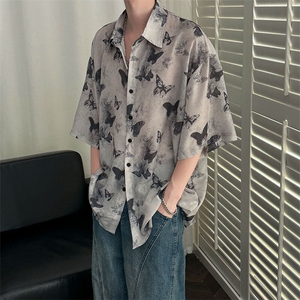 2025现货印花短袖衬衣男潮牌冰丝花衬衫A351-AC25603-p48控89图片
