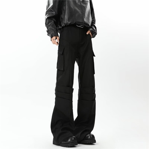美式高街直筒褶皱微喇工装裤男女多口袋高级感休闲裤 KX821图片