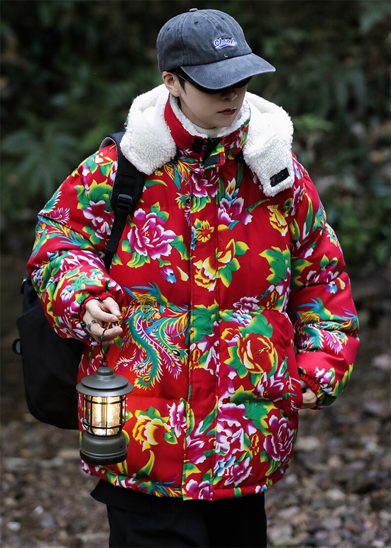 A1情侣装东北大花羊羔毛棉衣保暖防寒风汉服团队服可脱卸帽,男装棉衣,星座115A(原星座507）