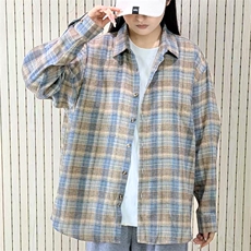 春季新款现货（跨境电商）格子男女情侣款潮流宽松格纹衬衣，男装衬衫，星座1107-1