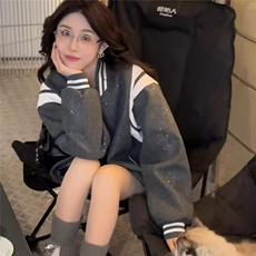 百搭外套灰色复古学院风设计感拼接棒球服小众秋冬保暖开衫WY525，男装棉衣，星座601-1