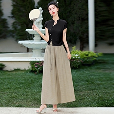 2026年夏季新款新中式盘扣订珠气质套装短袖两件套套装，女装套装/套裙，尚洛菲