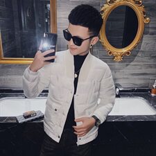 冬季社会小伙痞帅修身毛线领厚棉衣休闲棉服外套M7257-P128控165，男装棉衣，星座308A