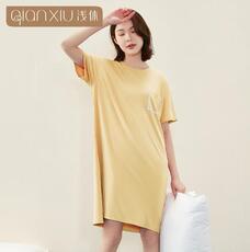 2025年秋季睡衣1件圆领短袖女子中长裙猫人女士睡裙，睡衣套装，泰合衣坊