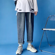 牛仔裤男潮牌直筒宽松男生裤子韩版潮流阔腿拖地老爹长裤kz88-p38图片