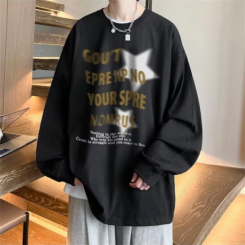 式复古卫衣男秋季新款潮牌潮流印花长袖t恤宽松休闲内搭打底衫,男装T恤,星座218-1（原230）