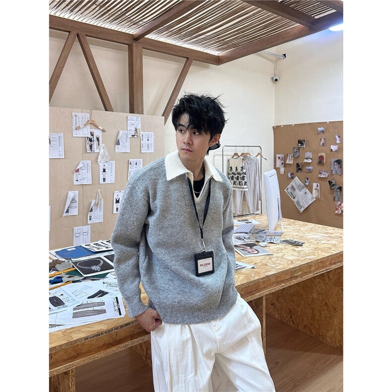 2025秋冬纯色简约基础圆领男士毛衣保暖宽松休闲上衣毛线衣,男装针织衫/毛衣,星座506A