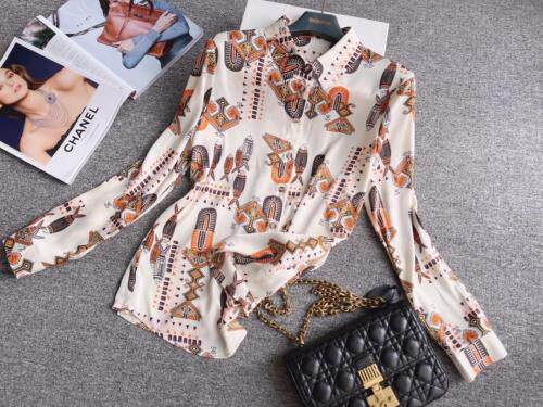 【现货】2021春季新品真丝缎面印花衬衫，女装衬衫，七七迷兰