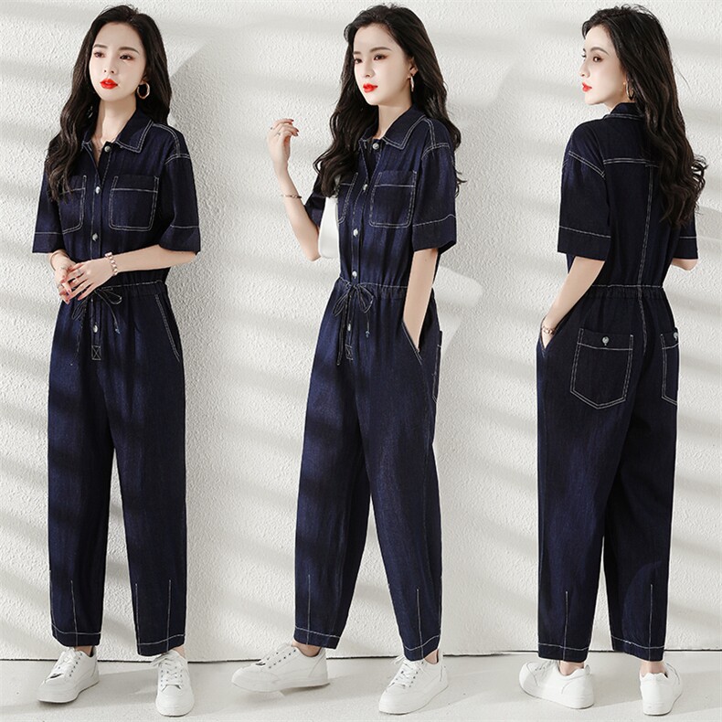2025夏季新款高级感牛仔连体裤小个子韩版工装连衣裤女气质显瘦，女装连体裤，梦懿尔