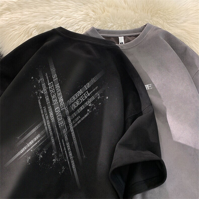可设48小时发货支持抖音得物来样二开240克重磅美式麂皮绒短袖t恤,男装T恤,电商A486