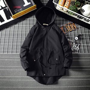 2021春秋季新日系半网格潮男大码中长连帽夹克燕尾外套J989-P65图片