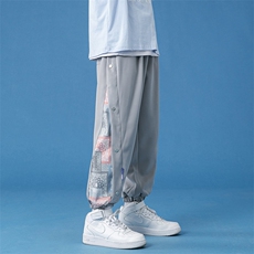 蓝底2024秋冬新款侧开叉拼接束脚运动休闲潮牌裤子2110-P45控69，男装休闲裤，星座914-3