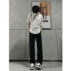 现货夏季显瘦破洞设计感宽松直筒高街薄款休闲牛仔裤K5802-特P35，男装牛仔裤，星座205