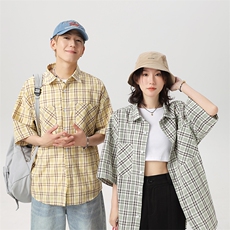 短袖衬衫复古潮流宽松休闲夏威夷风格子衬衣外套A436-7206-P50，男装衬衫，电商A436