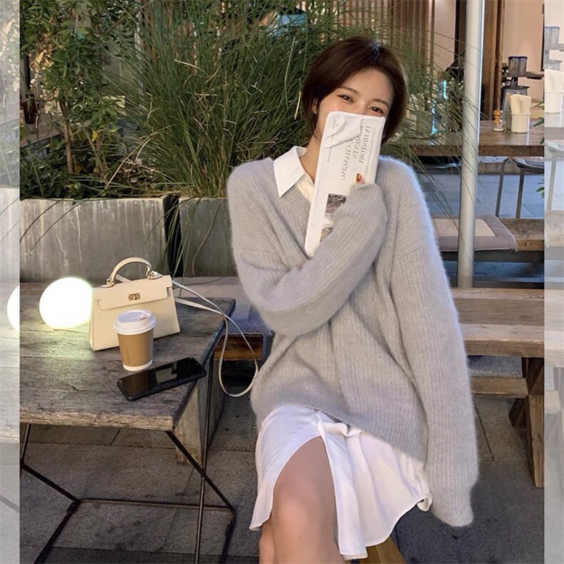 针织衫女春秋新款时尚V领显瘦外搭叠穿上衣,女装羊毛衫,思途羊绒