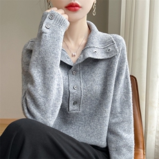 2025年秋季长袖女士亨利领羊毛衫时尚百搭，女装针织衫/毛衣，伊绒腾羊绒