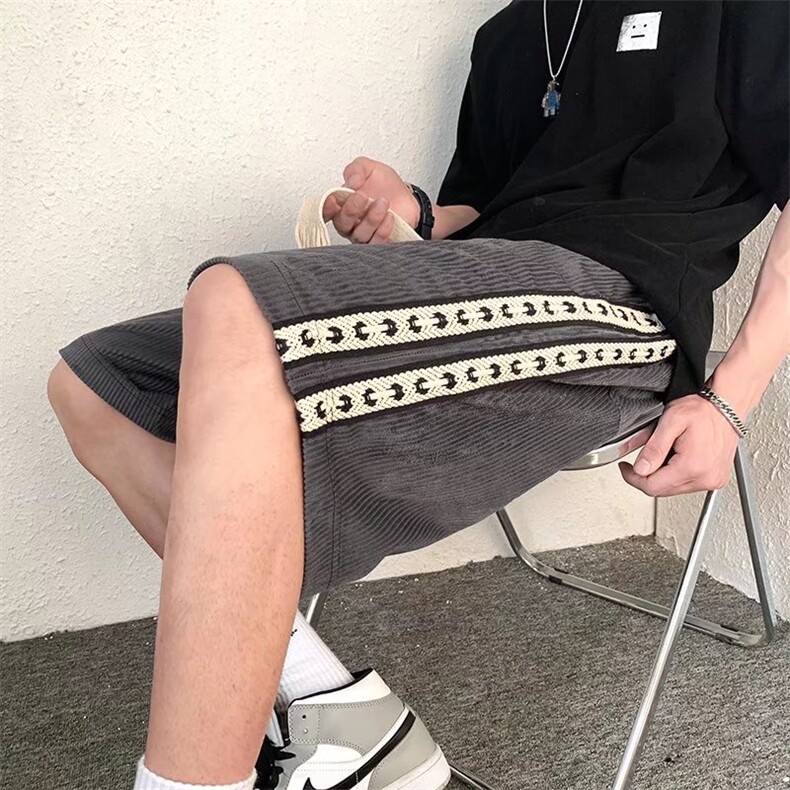 大码中裤宽松美式编织五分裤子织带短裤男士夏季薄款SK31P28,男装休闲裤,星座1116-2