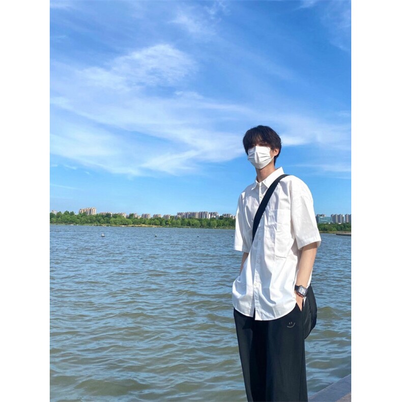 男短袖潮牌潮流高级感冰丝衬衣休闲痞帅外套夏季宽松CS02,女装短外套,星座1116A（原606A-3）