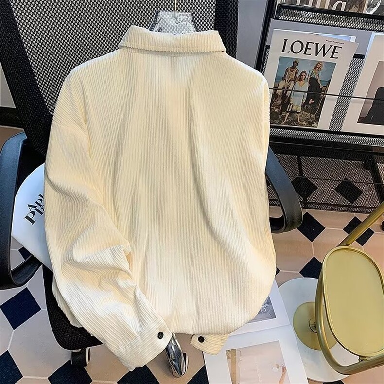 灯芯绒衬衫男设计感港风衬衣宽松vintage上衣外套22422-p45配领带,男装衬衫,星座1008